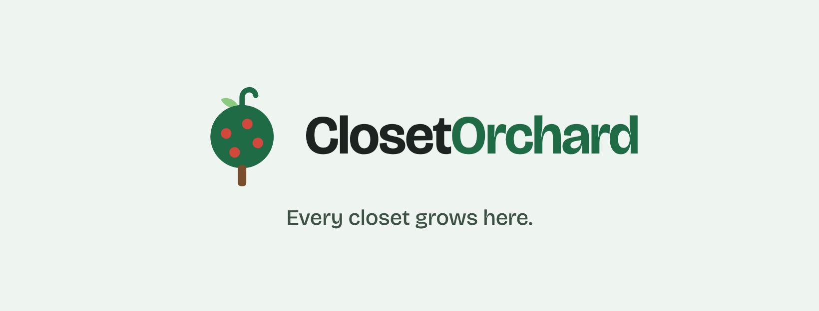ClosetOrchard logo: a round apple tree with a clothes-hanger hook on top. Every closet grows here.